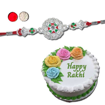 "Silver Coated Rakhi - SIL-6030 A (Single Rakhi), Pineapple cake -1kg - Click here to View more details about this Product